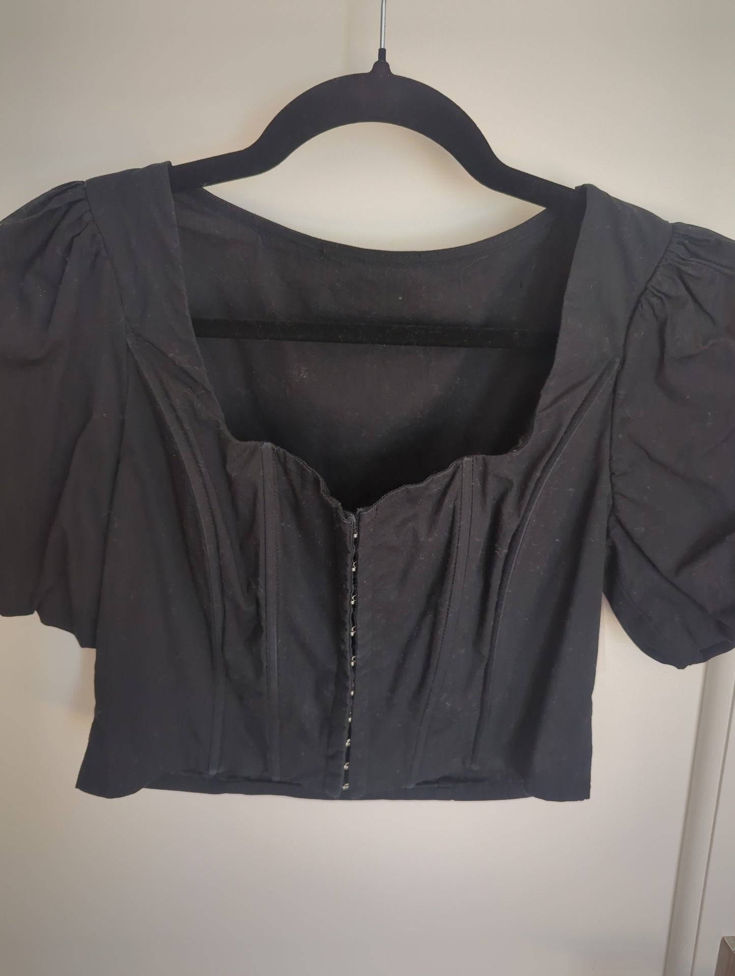 - Black Puff Sleeve Crop Corset Top Size: M/L