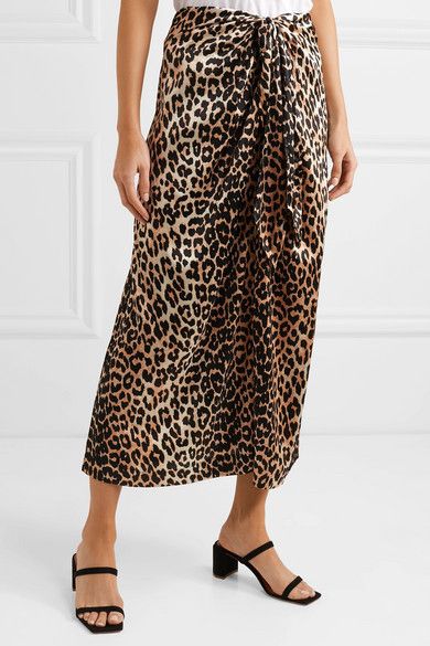 Ganni Leopard Tie Front Midi Skirt Size: 4/36