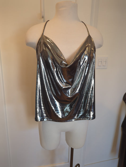H&M Liquid Silver Top  Size: M