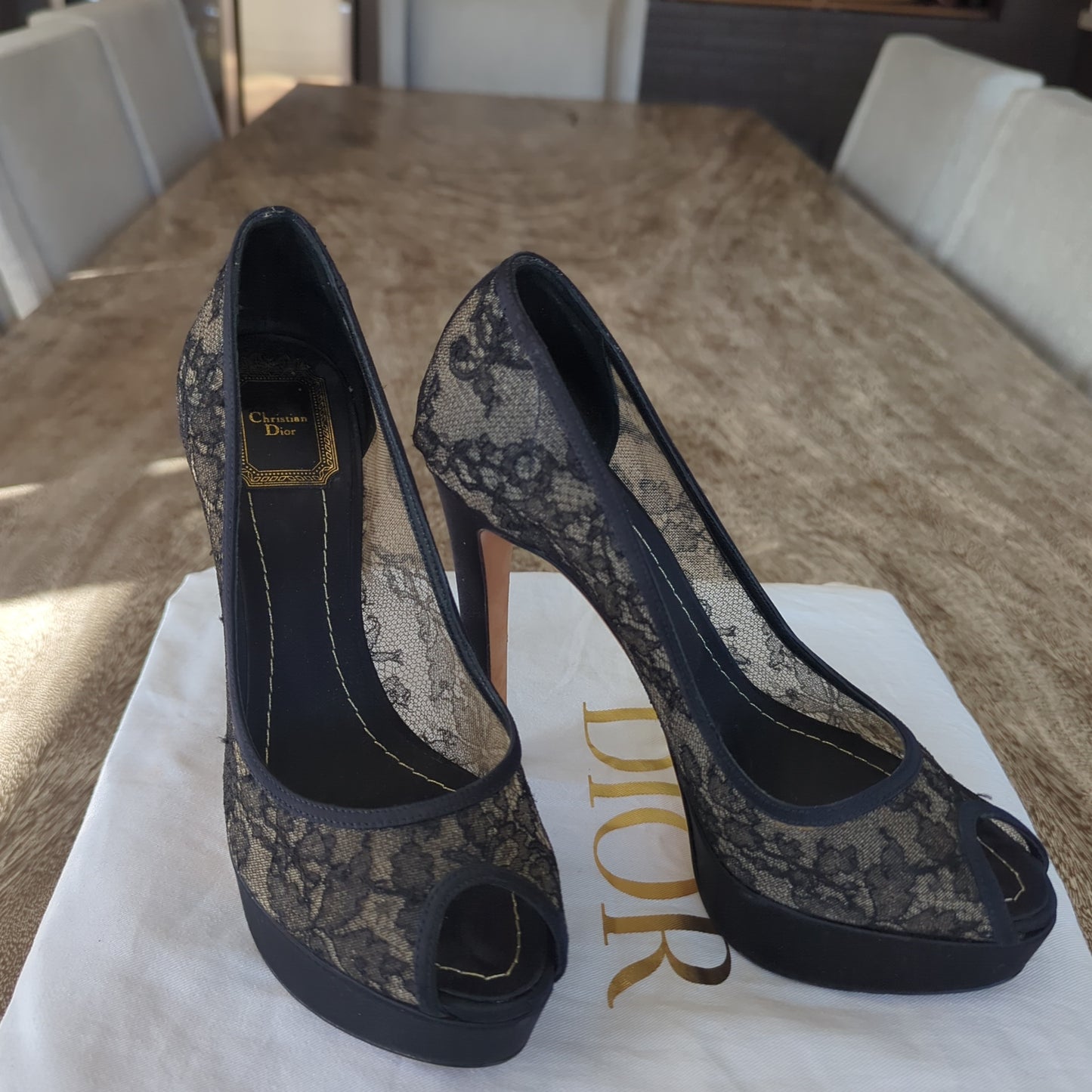 Christian Dior Lace PLatform Peep Toe Pumps   Size: 37.5/7
