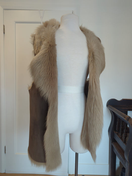 - Taupe  Suede with Hair-on-Hide Fur Vest  Size: L/XL
