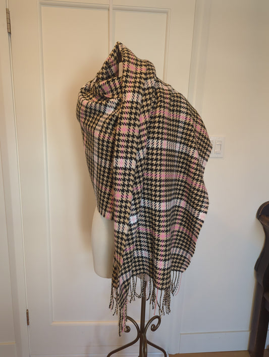Scarf Black Tan & Pink Check
