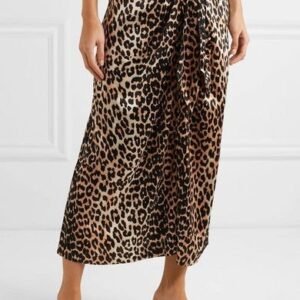 Ganni Leopard Tie Front Midi Skirt — Size 4/36