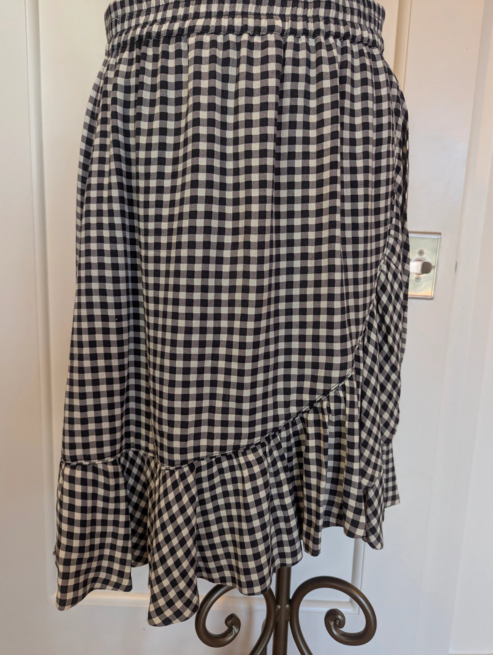 Ganni Wrap-Effect Gingham Crepe Mini Skirt — Size 38/US 6 - Image 2