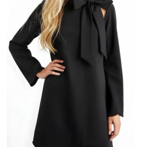 Maeve by Anthropologie Black Tie-Neck Mini Dress — Size M