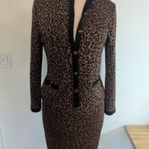 St. John Collection by Marie Gray Leopard Print Knit Skirt Suit — Size 2