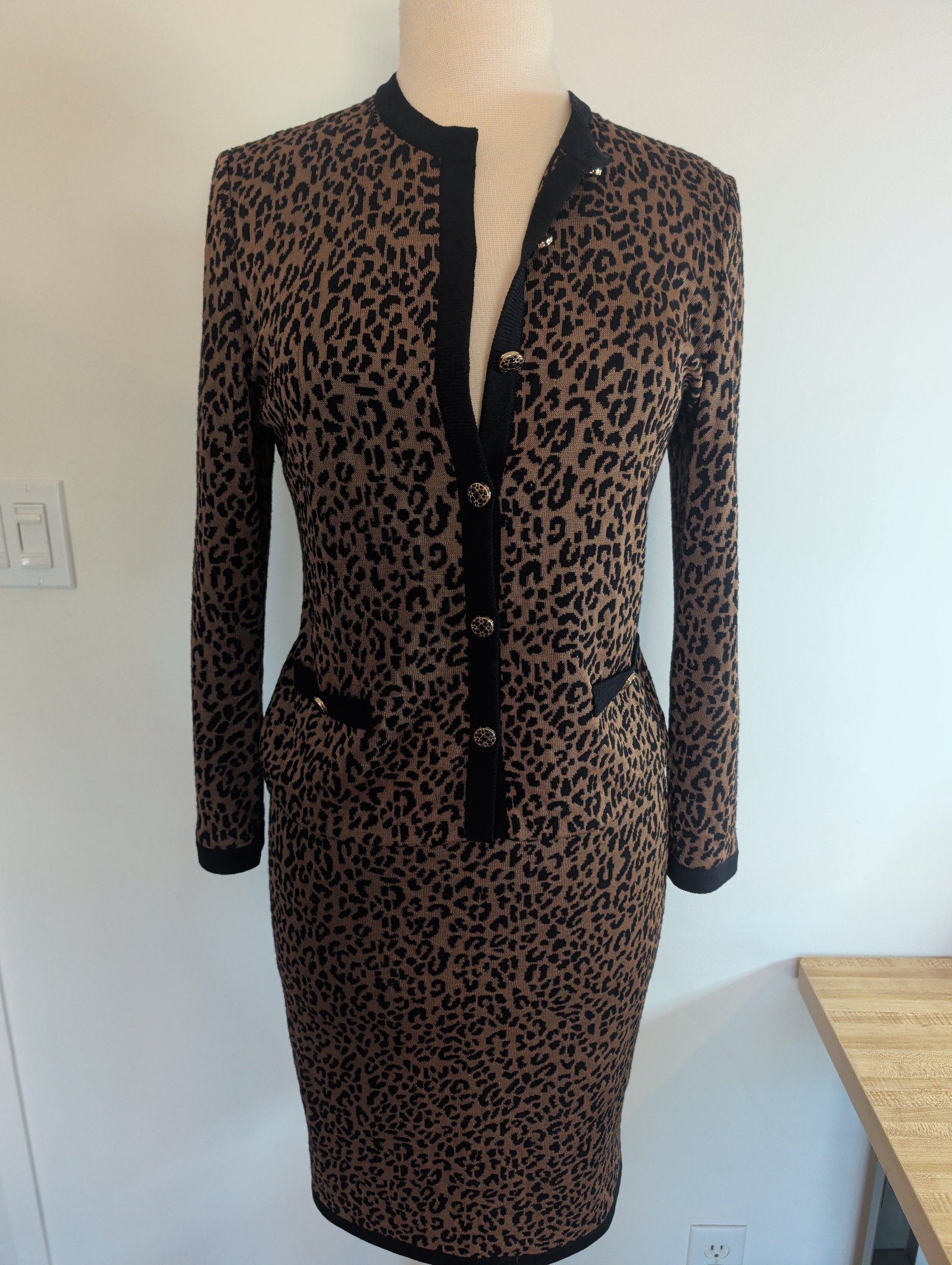 St. John Collection by Marie Gray Leopard Print Knit Skirt Suit — Size 2