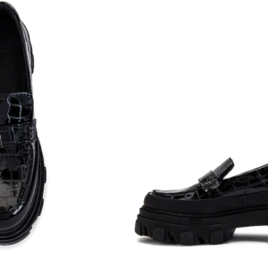 GANNI Black Patent Croc-Embossed Chunky Loafers — Size 40