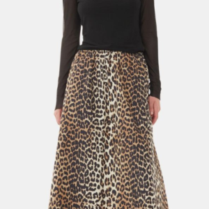 Ganni Printed Leopard Midi Skirt — Size 6/38