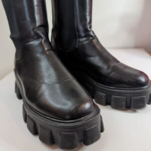 Black Faux Leather Chunky Lug Sole Chelsea Boot — Size 9
