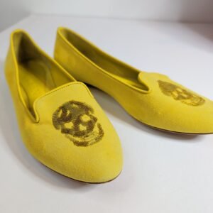 Alexander McQueen Yellow Suede Sequin Skull Loafers — Size 36